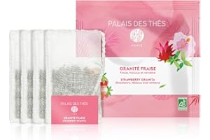 Palais des Thés - Strawberry Granita Organic Iced Tea - Premium Herbal Tea with Strawberry, Hibiscus & Verbena - 4 XL Individually Wrapped Pouches