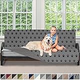 Sofa Shield Original Patent Pending Reversible Futon Protector for Seat Width up to 70 Inch, Furniture Slipcover, 2 Inch Strap, Daybed Couch Slip Cover Throw for Pets, Kids, Futon, Paw, Gray Black