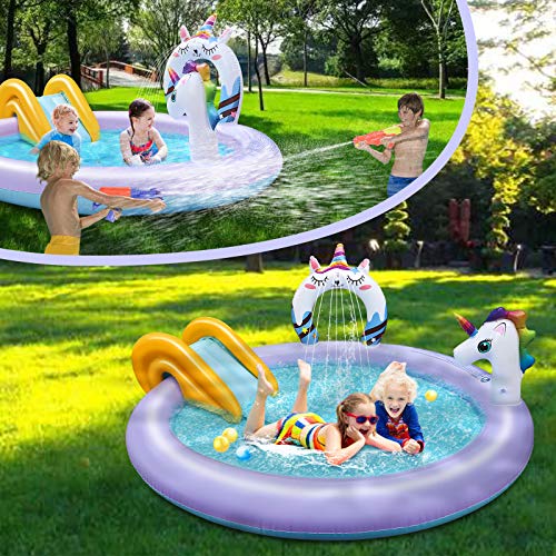 Baby Bathtub Water Table Kiddie Pool With Slide Unicorn Inflatable