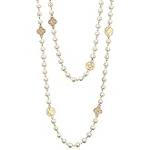 IDOKAWA 8MM Round Simulated Shell Pearl Strand Layered Necklace for Women, Dainty Multiple Strands Long Necklace for Party, Vintage Costume Jewelry