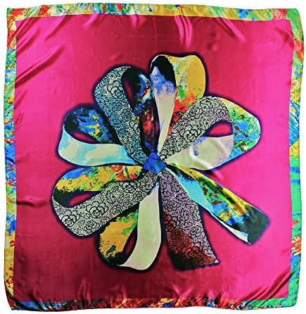 StarGo Silk Feeling Smooth Scarf Women’s Fashion Pattern Large Square Satin Headscarf Headdress Hair Wrapping Scarf Neckerchief 35 x 35 inches (Flower-pink)