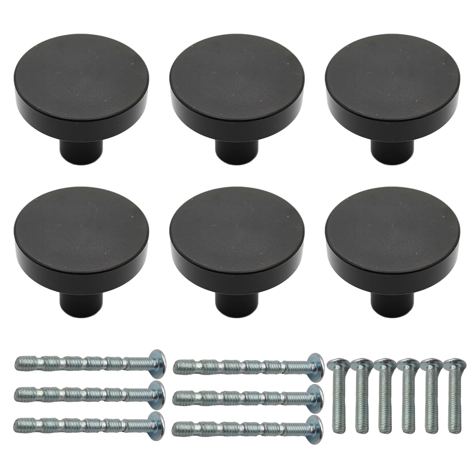 FralnFit Cabinet Knobs Set, 6Pcs Black Handles for Cupboards, Matt Black Cupboard Handles, Aluminum Alloy Wardrobe Door Knobs with 6 Screws, Round Drawer Knobs for Bedroom Kitchen Bathroom (Black)