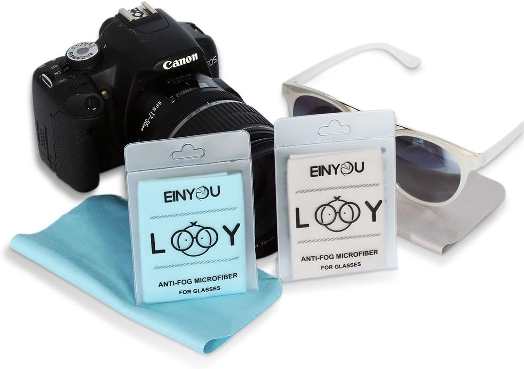 EINYOU Anti-Fog Microfiber Cloths for Camera Lens, Glasses, Other Delicate Surfaces (Blue & Gray)