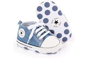 SABATUTU Baby Boy Girls Sneakers Canvas Shoes High Top Sports Soft Anti Slip Soles Newborn First Walker Fashionable Denim Sho