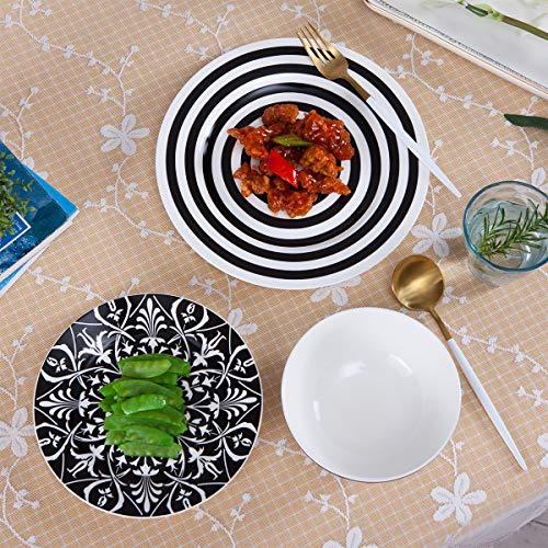12 Piece Dinnerware Set,Floral Round Dinnerware Set Services for 4,Black - Thumbnail 4