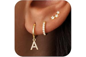 JIAOGE Christmas Gifts for Teen Girls Kids - 3 Pairs Gold Earrings for Women Huggie Hoop Earrings for Girls with Initial Dangle Cartilage Earring Studs Hypoallergenic Earring Set for Multiple Piercing