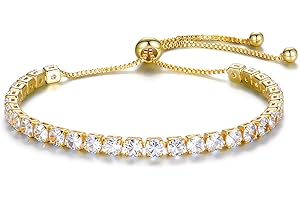 URSUNDAOP Fashion Bracelets for Women|Tennis Bracelets for Women|18K Gold Plated Bracelets for Women|Silver Women's Bracelets|Rose Gold Women's Bracelets|4mm Zirconia Bracelets| Length-adjustable buckle