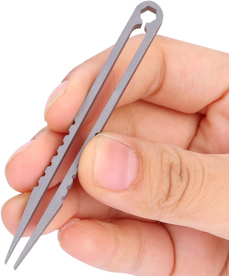 Tweezers Kit, Portable Titanium Alloy Tweezers Outdoor Survival Camping Travel Mini Tool, Grey