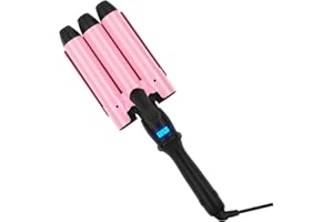 32mm (1.25") Triple Ceramic Curling Iron, Aima Beauty Mermaid Big Wave 3 Barrel Wand with Adjustable Temperature, Portable Hair Waver Heats Up Quickly (Pink)