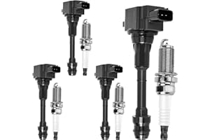MOTOREVO UF350 Ignition Coils Pack & Iridium Spark Plugs 2.5L Compatible with Nissan Altima 2002-2006, Sentra 2002-2006, X-Trail 2005-2006, Replaces 5C1395 C1398 1788319 22448-8H310 22448-8H315, Set of 4