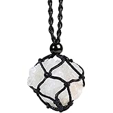 Anjiucc Natural Gemstone Crystal Pendant Necklace Stone Holder Necklace Cord Hand-Woven Necklace with Adjustable Length for Women Men