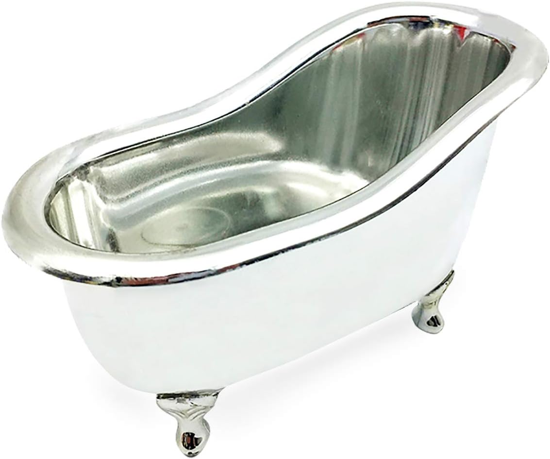 Silver Mini Bathtub Bathroom Accessories (2 Pack) Used As Decorations, Makeup Holder, Soap Dish, Holder and Storage Box (Miniature Bath Tub) Made of Plastic with Silver Plating