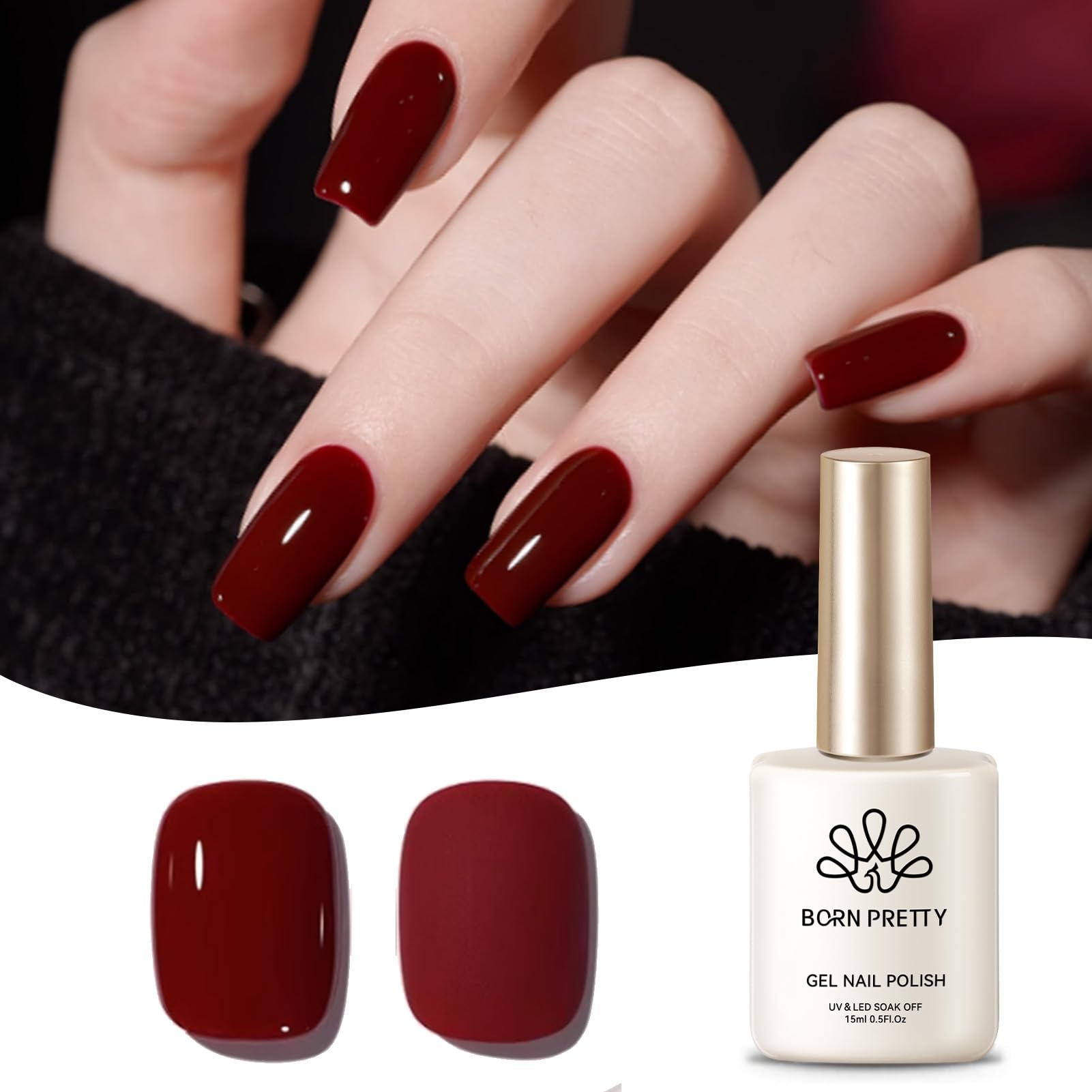 BORN PRETTY Burgundy Red Gel Nail Polish Dark Red Wine Soak Off U V LED Nail Lamp Gel Polish Love Mother's Day Love Gift for Women Nail Art Manicure Salon DIY Home 15ML