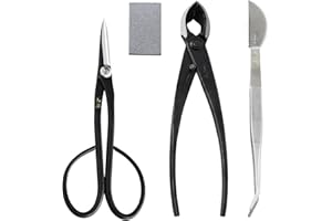 Wazakura 4PCS Bonsai Essential Tool Kit Made in Japan, Yasugi Steel Satsuki Bonsai Scissors + Concave Branch Cutter 8in (200m
