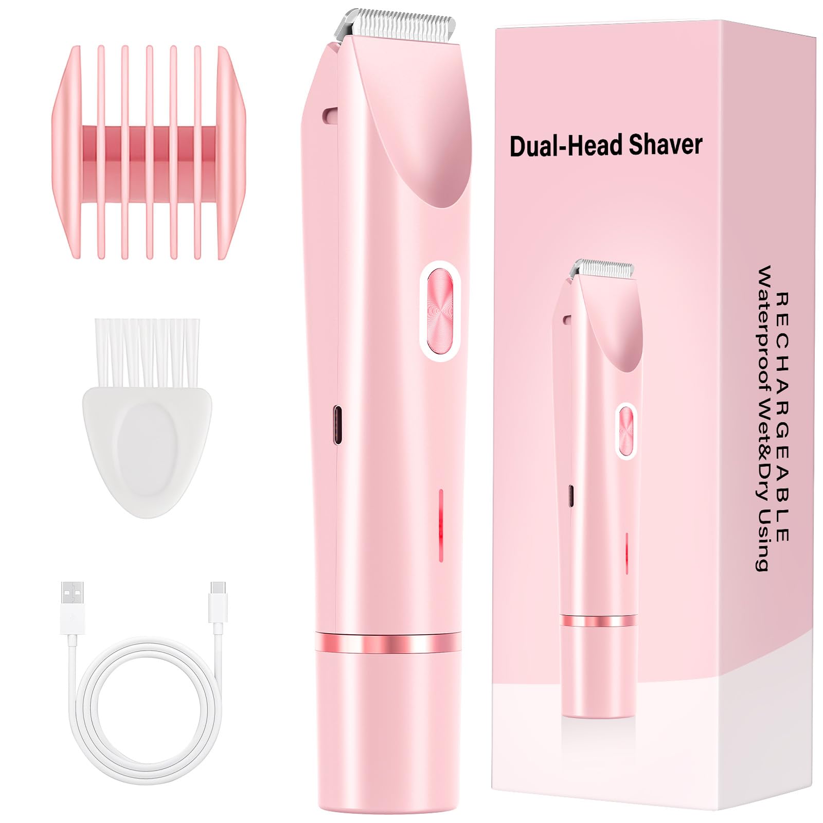 Photo 1 of 2-in-1 Women's Electric Razor & Bikini Trimmer - Painless Smooth Shave & Gentle Pubic Hair Removal - Dual Ceramic Blades, IPX7 Shower-Proof - Cordless for Sensitive Skin