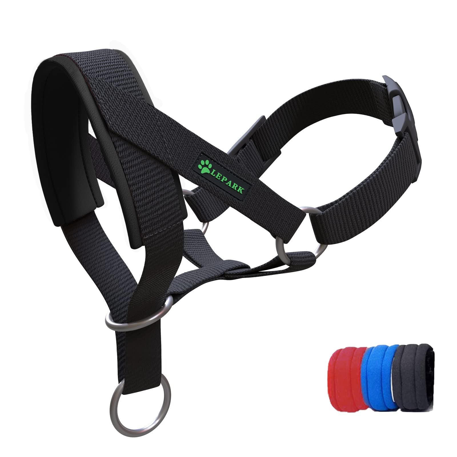 ILEPARK Dog Head Collar with Soft Fabric, Headcollar for Dogs, Anti pulling Head Halter Collar, Adjustable and Easily Control (S,Black)