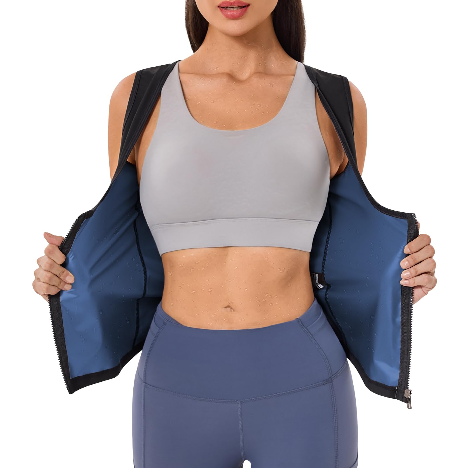 Photo 1 of Meiosuns Sauna Suit for Women Weight Loss Sweat Vest Waist Trainer Workout Sleeveless Sauna Shirt Tummy Control Compression Tank Top with Zipper Gym Slimming Fitness Body Shaper Jacket (Blue,XXL)