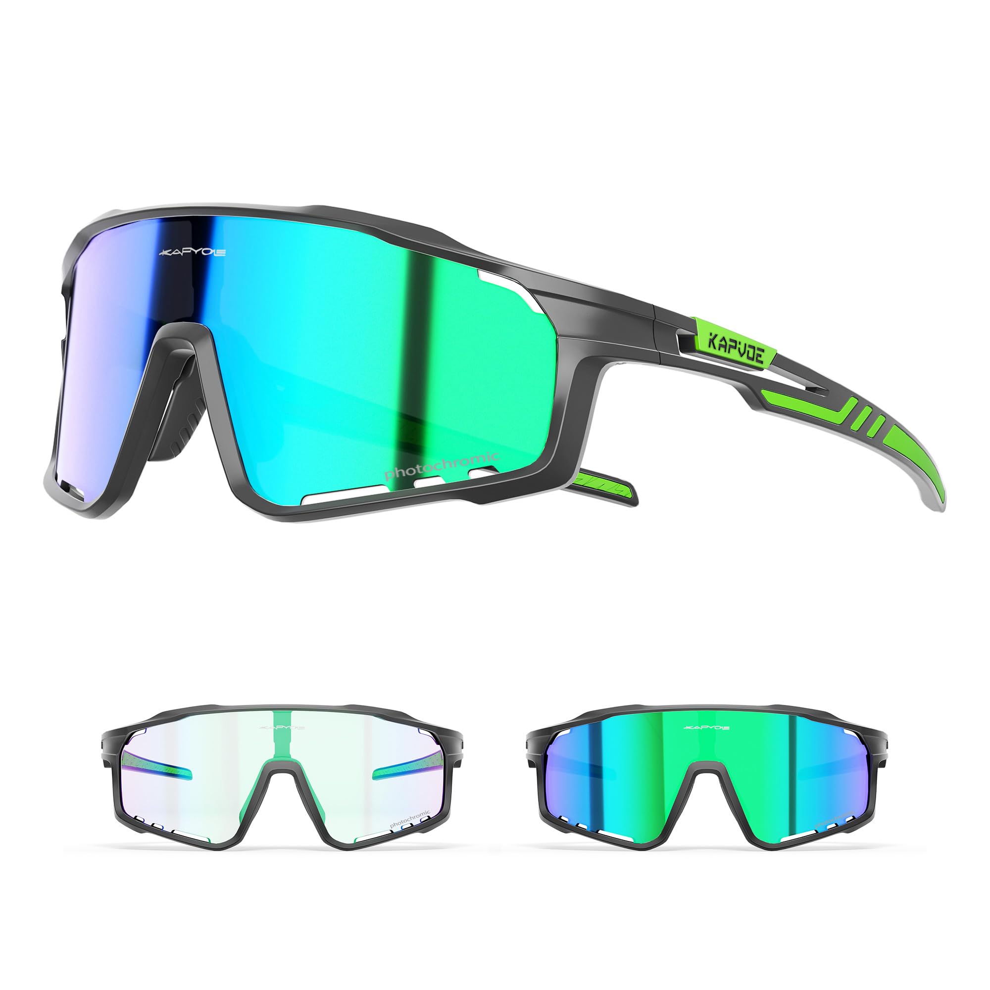 KAPVOE Photochromic Sunglasses Cycling Glasses Men Women Mountain Bike MTB Bicycle Green Black 04
