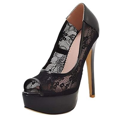 Mee Shoes Damen Peep Toe Spitzen Plateau Pumps