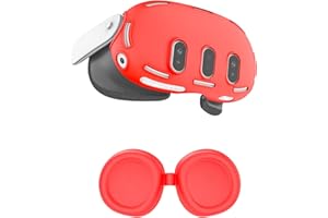 Relohas Deluxe VR Accessories for Meta Quest 3, Safe 2 in 1 Silicone Case Set for Oculus Quest 3, Include Upgraded Lens Protector, VR Shell No Signal Disturbance Cover (Red)