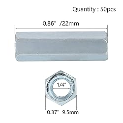 Evecad 50 Packs 1/4''-20 Coarse Coupling Nuts, Hex