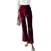 SEMATOMALA Women's Velvet Flare Work Pants High Waisted Dressy Office Elegant Business Casual Pull On Trousers