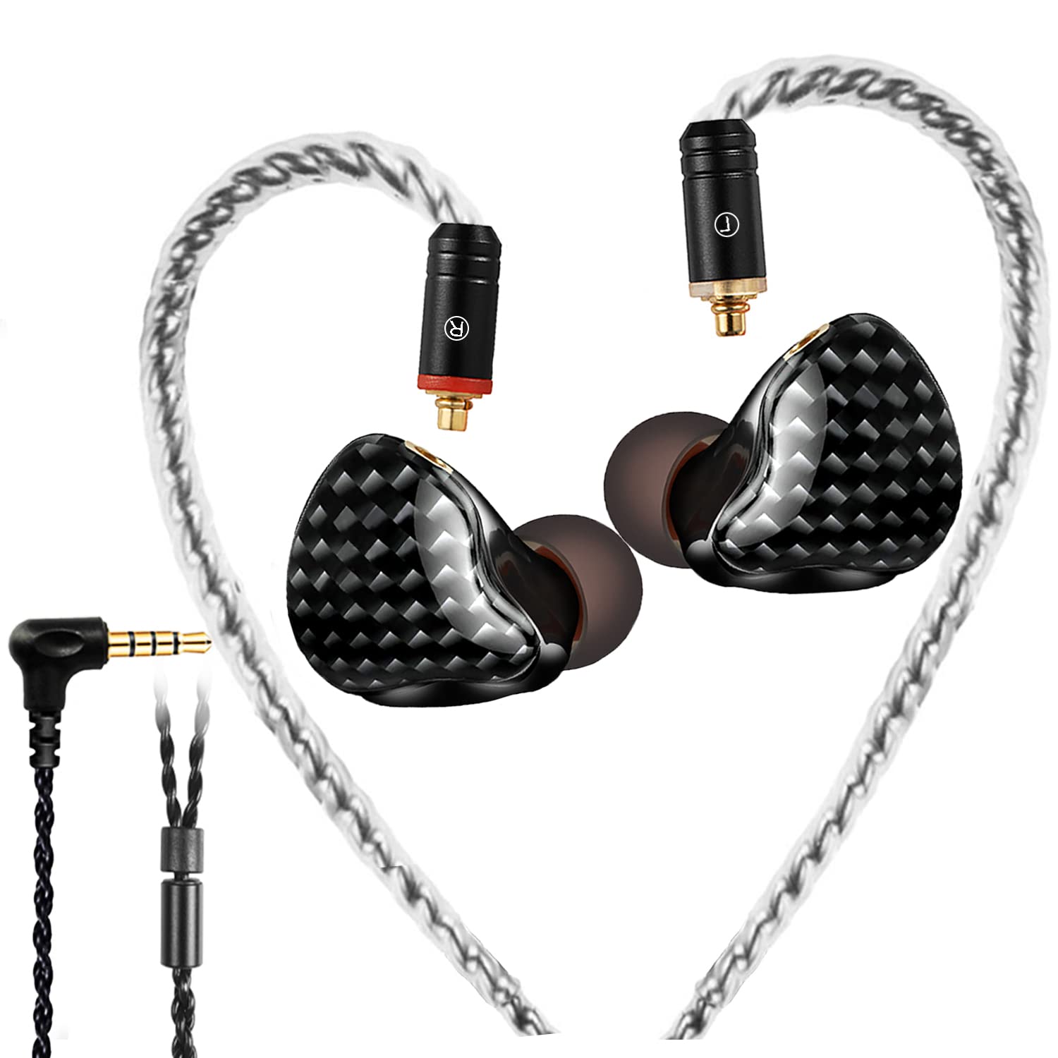 In-Ear Monitors with Dual Drivers and MMCX Detachable Cables - Noise-Isolating Headphone for Musicians, Sweatproof Sports Earbuds (Carbon Fiber, No Mic)