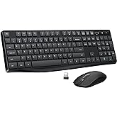 Wireless Keyboard and Mouse Combo, Lovaky 2.4G Full-Sized Ergonomic Keyboard Mouse, 3 DPI Adjustable Cordless USB Keyboard an