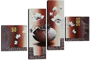 Wieco Art 4 Panels Elegant Flowers Large Modern 100% Hand Painted Gallery Wrapped Contemporary Abstract Floral Oil Paintings 