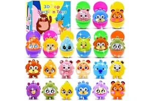Pistroy 12 Pack Easter Eggs Fillers, 3D Animal Pop Toys, Filled Easter Egg for Egg Hunt, Prefilled Easter Eggs Basket Stuffers for Kids, Easter Party Favors Prizes Silicone Suction Toy Gifts