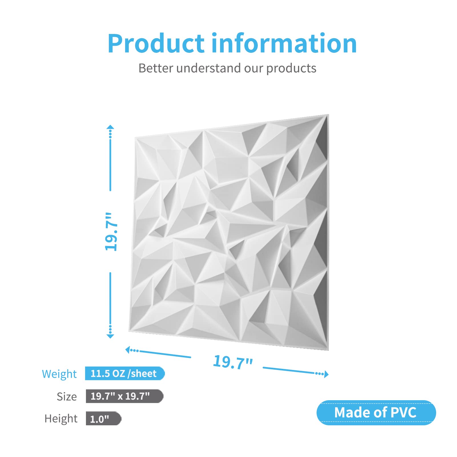 Mua Art3d 19.7" x 19.7" (Pack Of 12) Wall Panel Diamond, White trên ...
