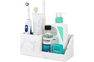 HEAGOALE Diatomite Toothbrush Holders for Bathrooms, Quick Dry Electric Tooth Brush and Toothpaste Organizer Bathroom Accessories for Countertop, Vanity, Sink - Marble White