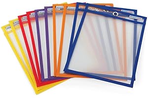 hand2mind Reusable Clear-Vu Dry Erase Pockets for Students, Dry Erase Office Supplies, Teacher Supplies for Classroom, School Supplies, Classroom Supplies (Pack of 10)