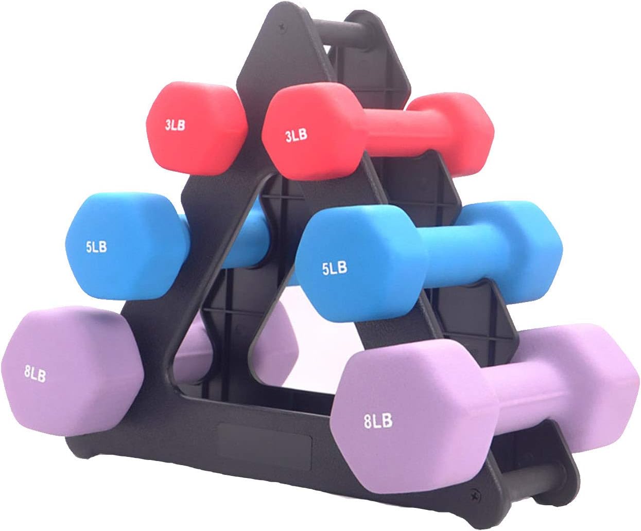 Joopee Women Men Hand Dumbbell Weight Set with Rack Daily for Strength Training, Weight Loss, Workout Bench, Gym Equipment, and Home Heavy Dumbbells 16LBs (3LBs 5LBs 8LBs)