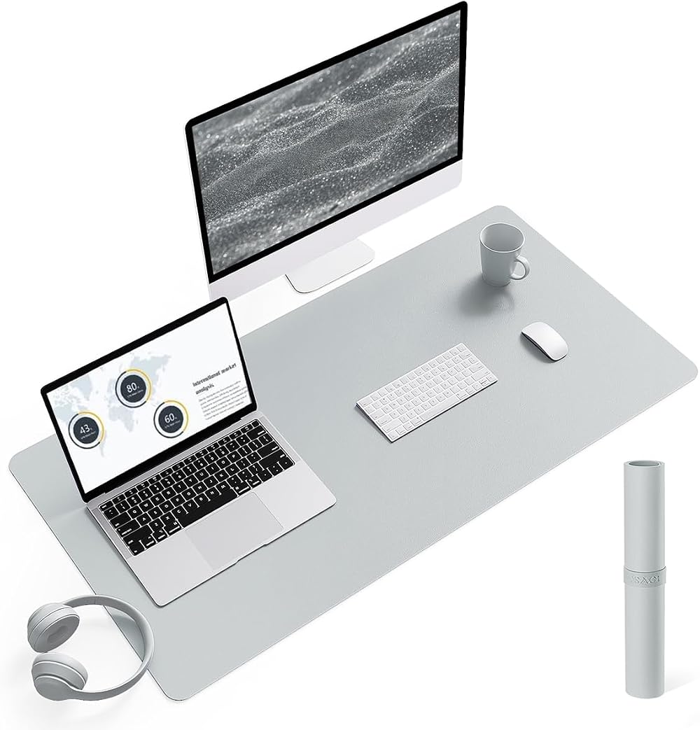 YSAGi Non-Slip Desk Pad 90x43 cm Waterproof PVC Leather Large Mouse Pad Silver