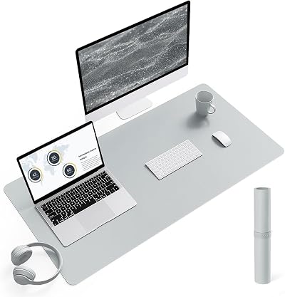 YSAGi Non-Slip Desk Pad 90x43 cm Waterproof PVC Leather Large Mouse Pad Silver