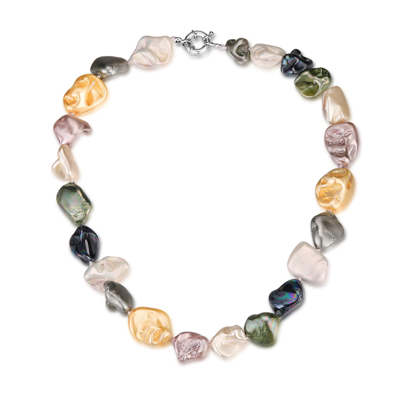 FULU AUTUMN Chunky Statement Pearl Necklace for Women White Black Baroque shell Pearl Choker Fashion Jewellery Necklace Birthday Gifts(08-Colorful)