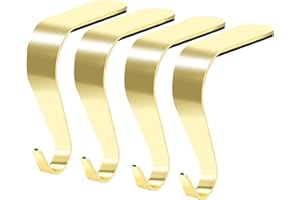 Palonu Christmas Stocking Holders Mantel Stcoking Hangers Metal Hanging Hooks Ornament Hooks Fireplace Hanger Grip for Christmas Decorations (4, Gold)