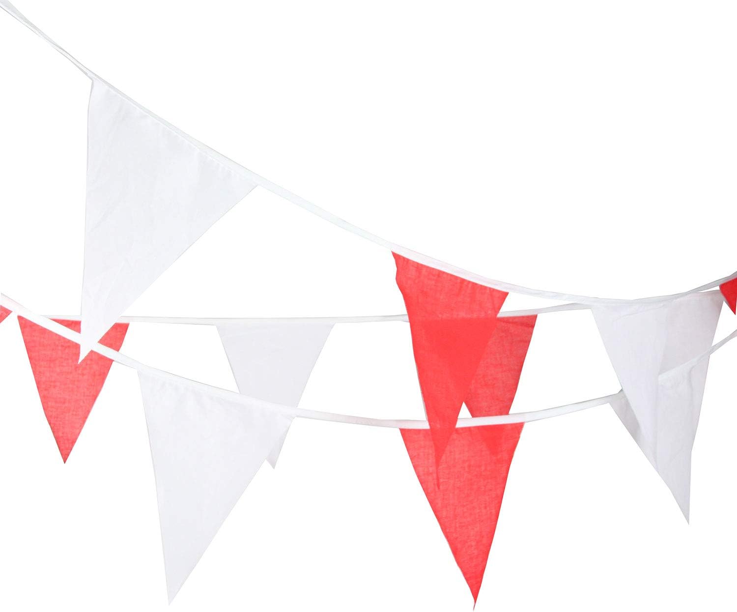 INFEI 10M/32Ft 36 Solid Color Triangle Flags Bunting Banner Garlands for Wedding, Birthday Party, Outdoor, Carnival, Circus & Home Decoration (Red & White)