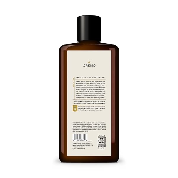 CREMO BODY WASH MEN, NOTES OF ITALIAN BERGAMOT, NEROLI BLOSSOM, AND FRESH VETIVER, RICH-LATHERING ITALIAN BERGAMOT, 16 FL OZ