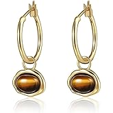 Aliyoham Tiger Eye Earrings for Women, 14K Gold Plated Dangle Earrings with Brown Gemstone, Hypoallergenic Bohemian Jewelry Gift
