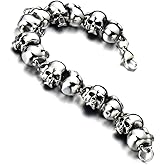 COOLSTEELANDBEYOND Mens Large Skull Link Bracelet in Stainless Steel Biker Gothic Style Silver Color High Polished
