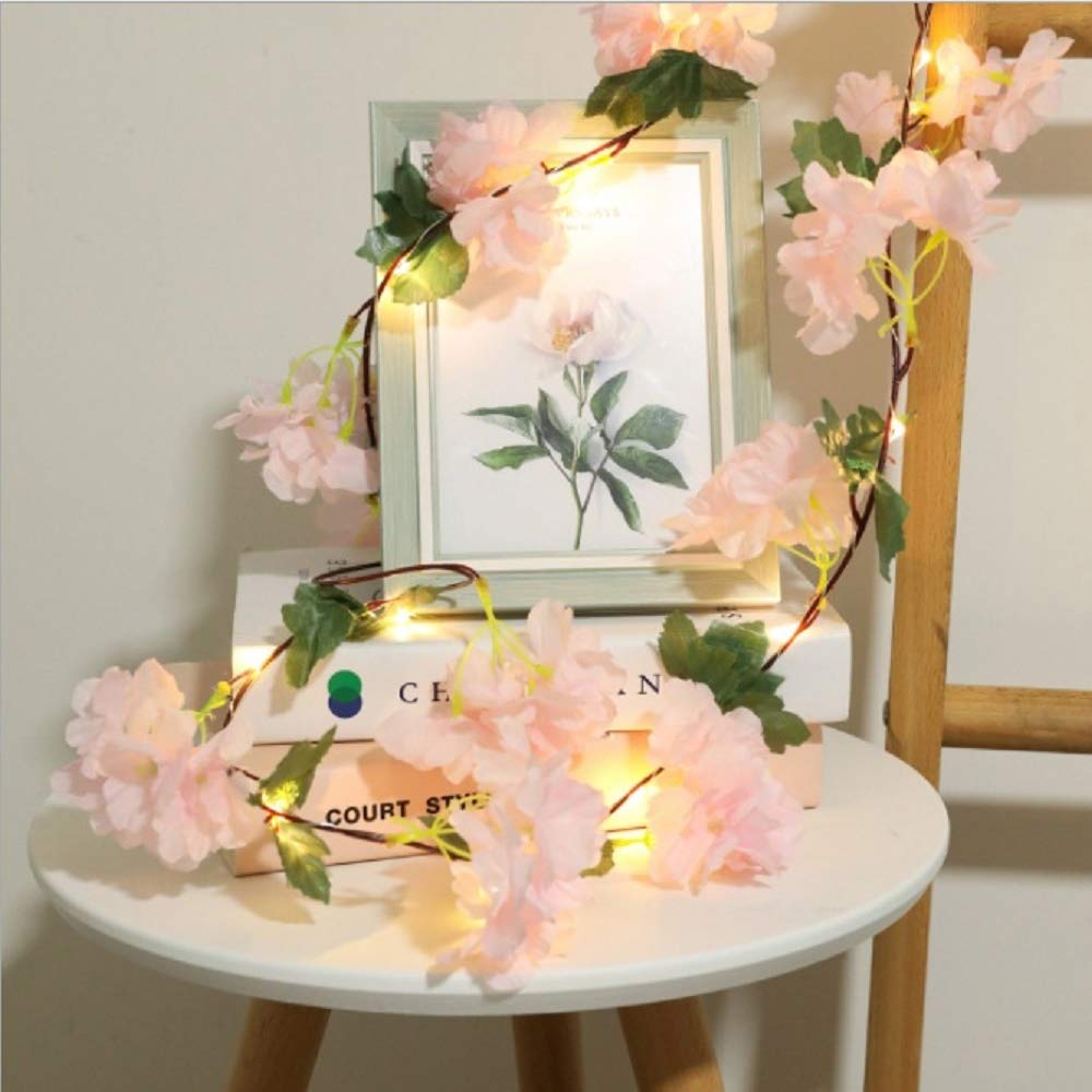 YOLIGHT Artificial Hydrangea Flowers Leaf Garland String Lights 20LED with Silk Floral 2 Meter Hanging Vine Fairy Lights for Wedding Party Home Garden Festival Décor (Pink Hydrangea, 6.56FT/20LED)