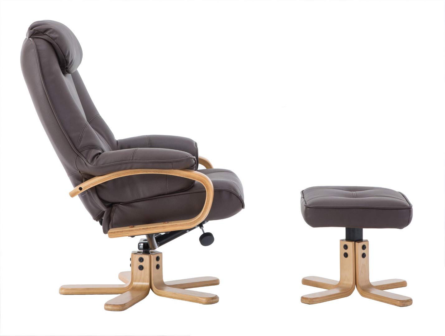 GFA Pisa Swivel Recliner Chair & Matching Footstool In Brown Faux