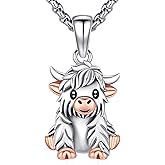 AUDINCEED Highland Cow Necklace for Women 925 Sterling Silver Highland Cow Gifts Scottish Animal Jewelry