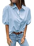 Tankaneo Women's Button Down Shirts Short Puff