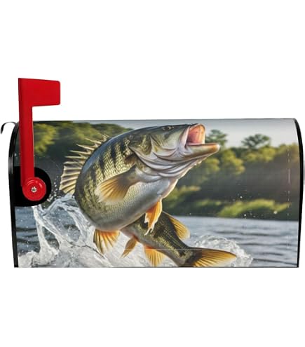 Dujiea Bass Fish Mailbox Wrap - Waterproof Magnetic Post Box Cover, Large Size 25.5