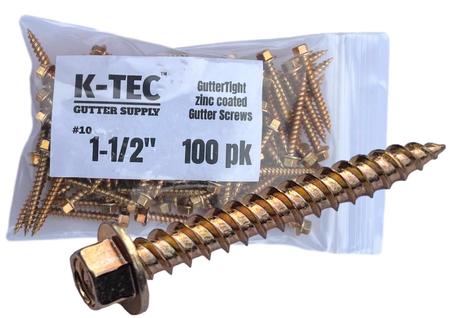Photo 1 of 1-1/2" GutterTight 1/4" Drive High Head Zinc Plated Hidden Hanger Gutter Screws #10 (100 Pack)