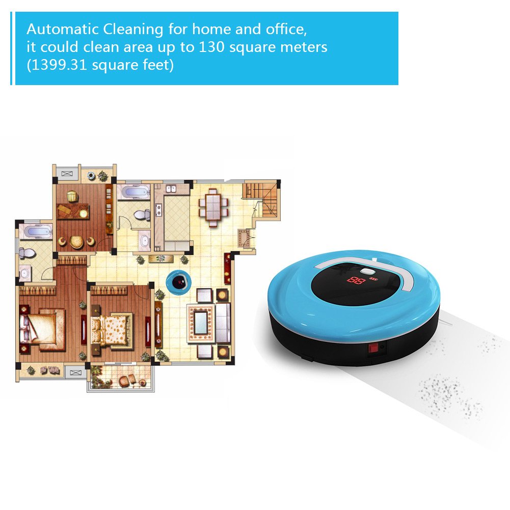 Robotic Cleaner Intelligent Automatic Floor Cleaning Robot Household Sweeping Vacuum Cleaner with Handle Robotic Sweeper for Pets Hair, Blue
