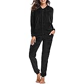 Womens 2 Piece Sweatsuits Set Velvet Long Sleeve Zip Up Track Suits Jogging Suit